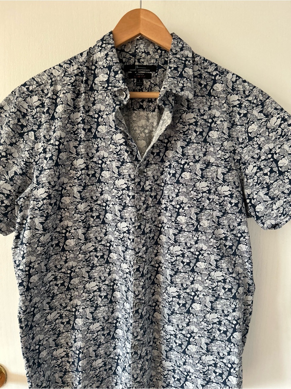 Marc Anthony Navy and White  Men’s  Button-Down Shirt